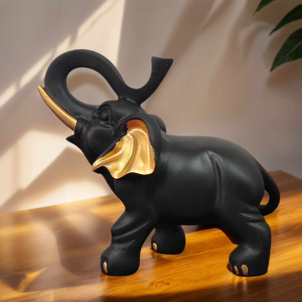 Resin Art Decoration Items - 1-teilige Glückselefant-Statuenornamente aus schwarzem Gold, zugänglicher