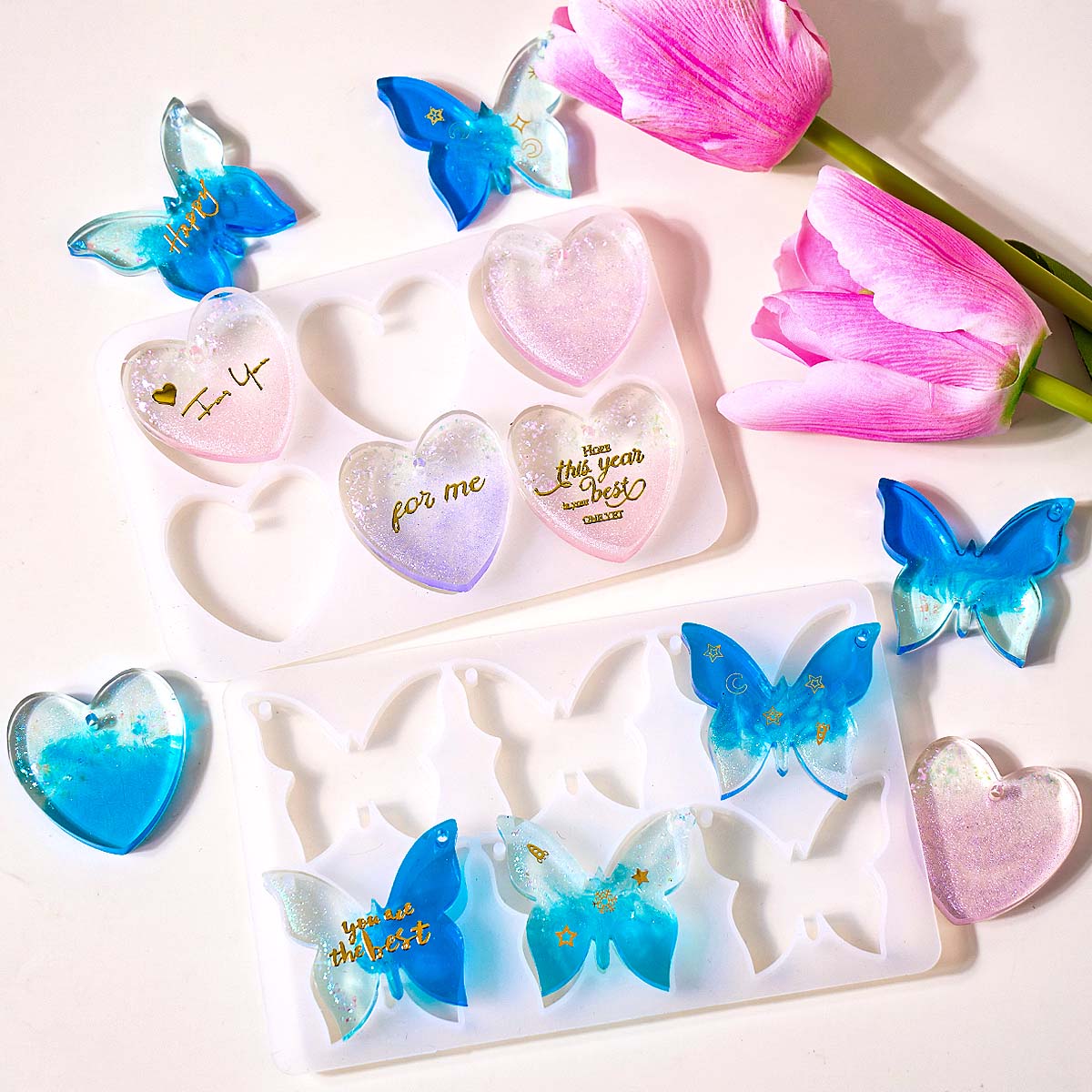 Resin Art Epoxy - Sechs-Loch-Silikonform für Ohrringe, DIY Herz- und